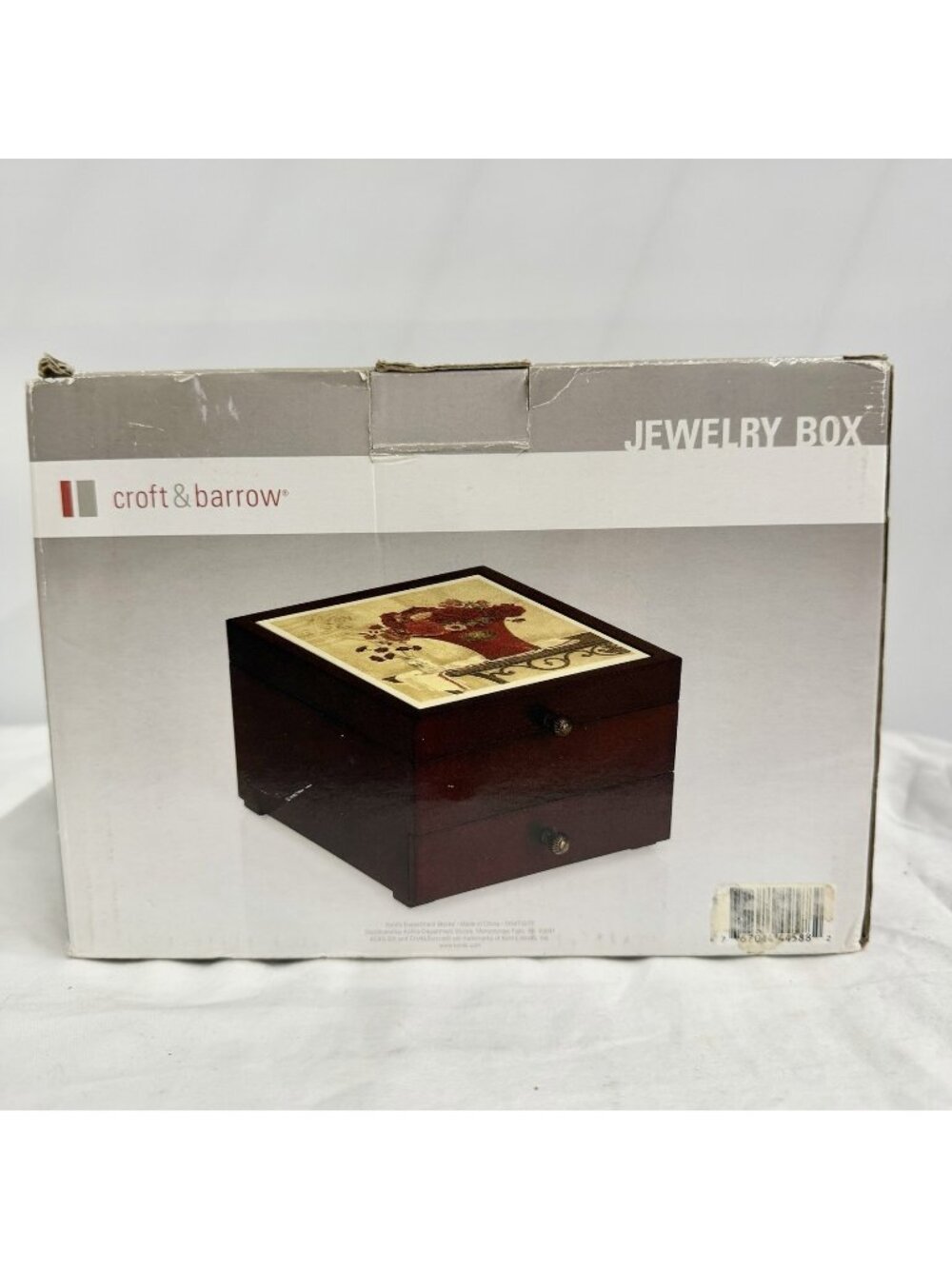 Vintage 2004 Croft & Barrow Wooden Jewelry Box Floral Ceramic Lid 2 Drawer New